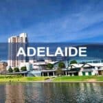 Modern Adelaide cityscape featuring high-rise buildings and the river, showcasing urban development and scenic beauty in South Australia.